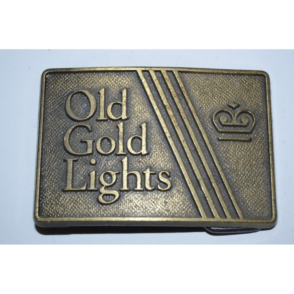 Vintage Old Gold Lights Cigarettes Promo Brass Tone Trucker Belt Buckle Rare
